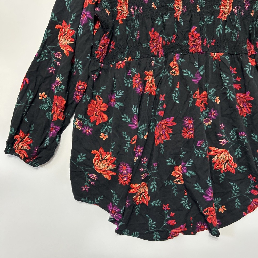Torrid Womens Smocked Babydoll Top Size 3X Button Long Puff Sleeve Floral Print - Picture 10 of 16